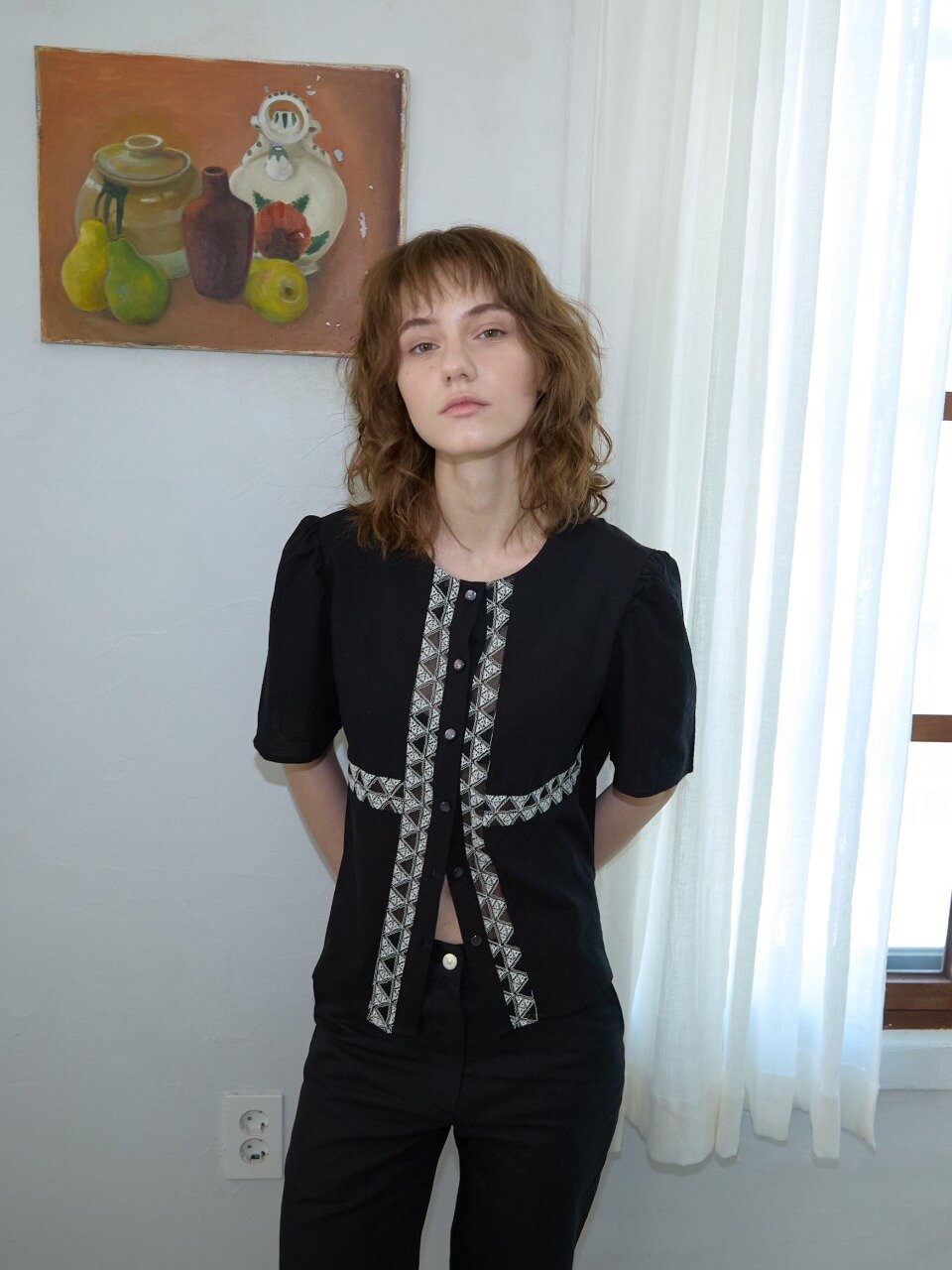 Lily Lace Contrast Blouse_Black