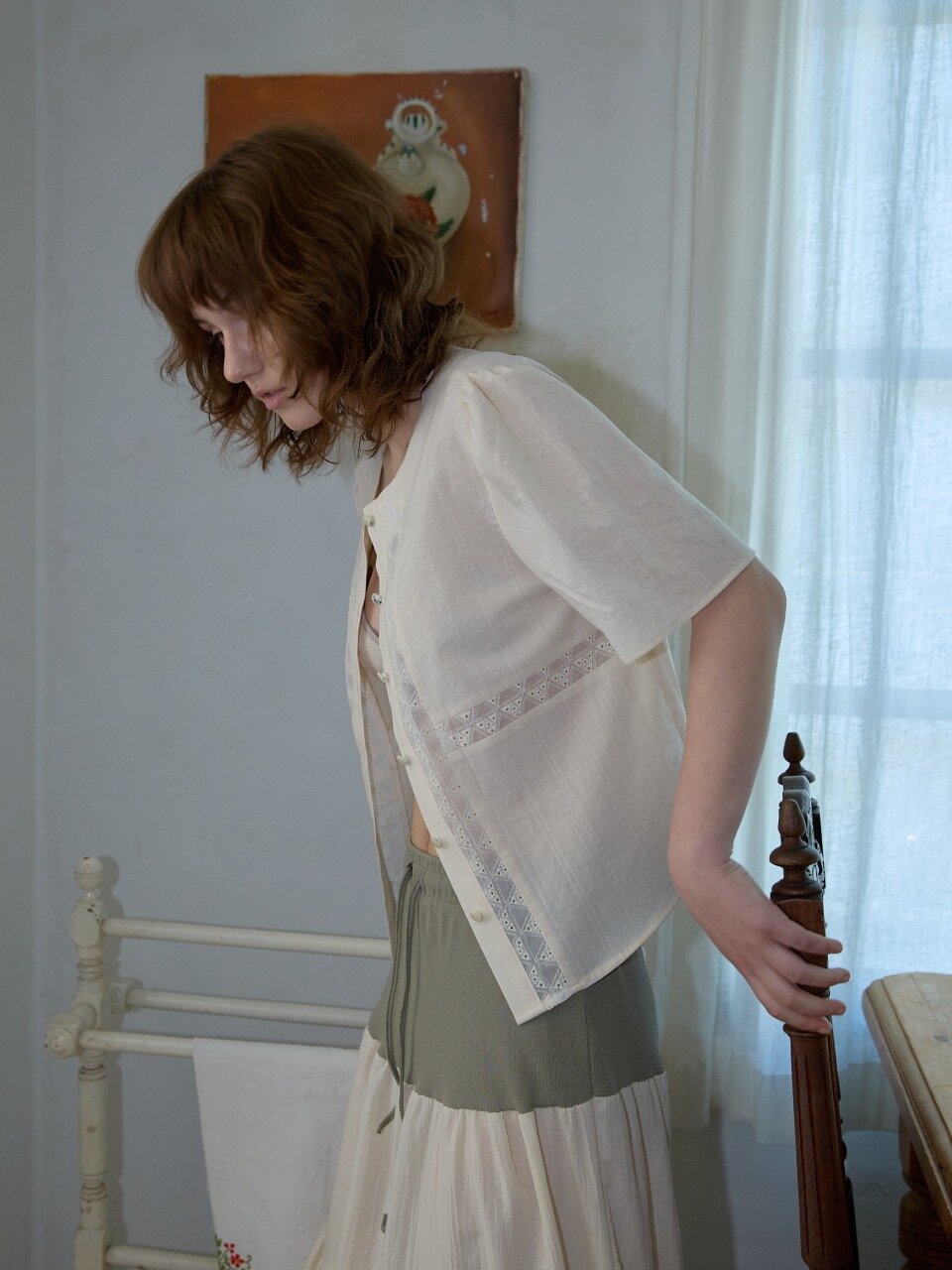 Lily Lace Contrast Blouse_Ivory