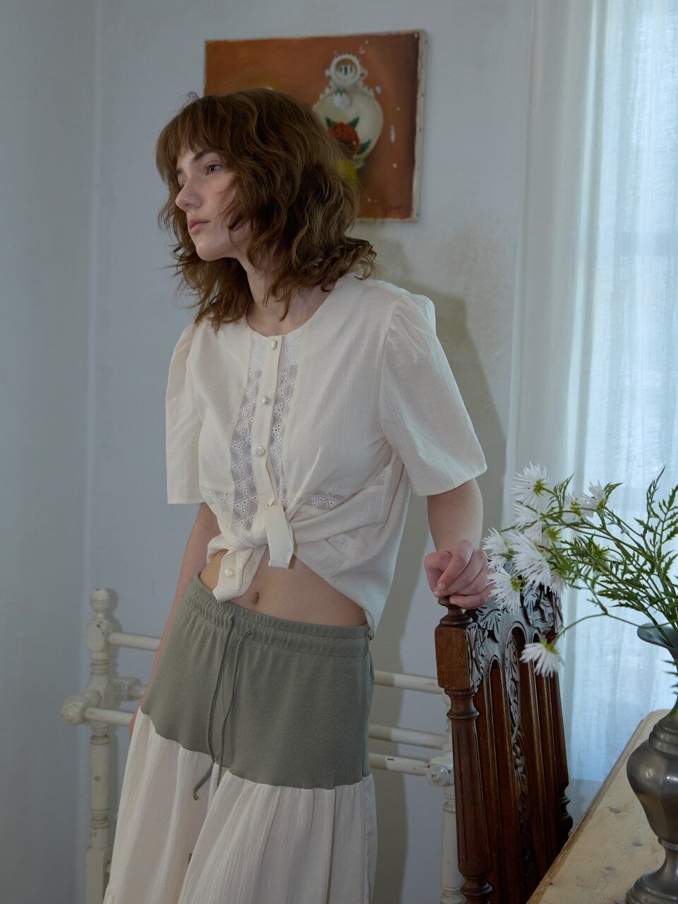 Lily Lace Contrast Blouse_Ivory