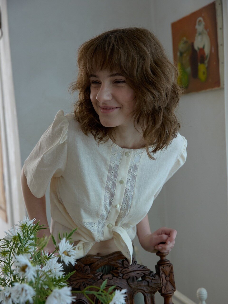 Lily Lace Contrast Blouse_Ivory