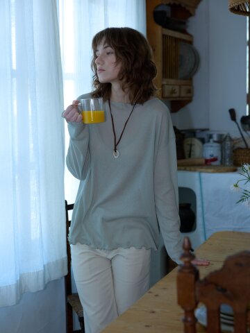Boat Neck Sheer Top_Khaki