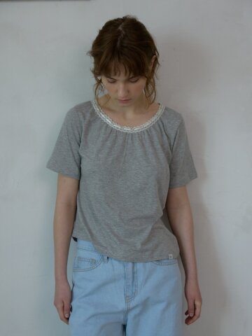 Studded Lace Ruched Top_Grey