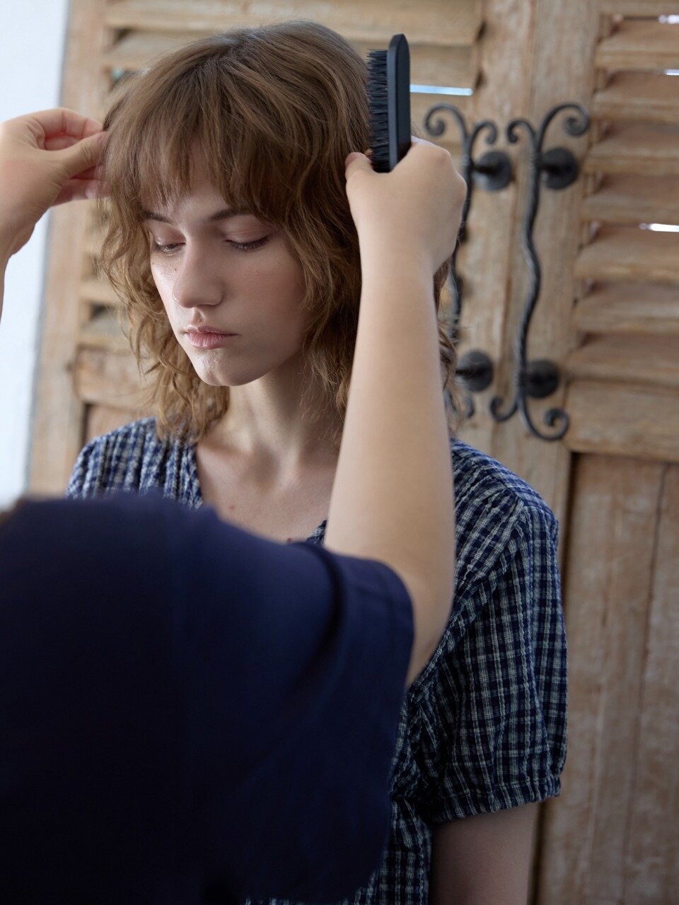 Roe Ribbon Check Blouse_Navy