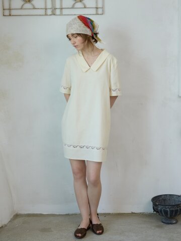 Vintage Lace Hem Mini Dress_Cream