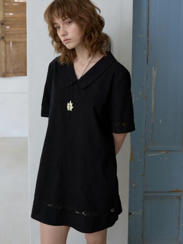 Vintage Lace Hem Mini Dress_Black