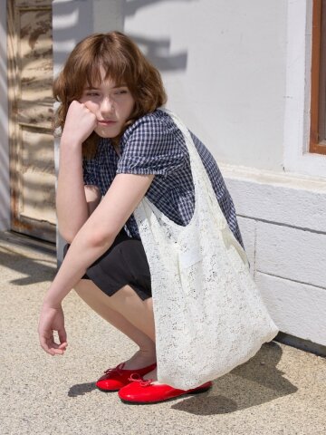 Pleated Lacy Hobo Bag_White