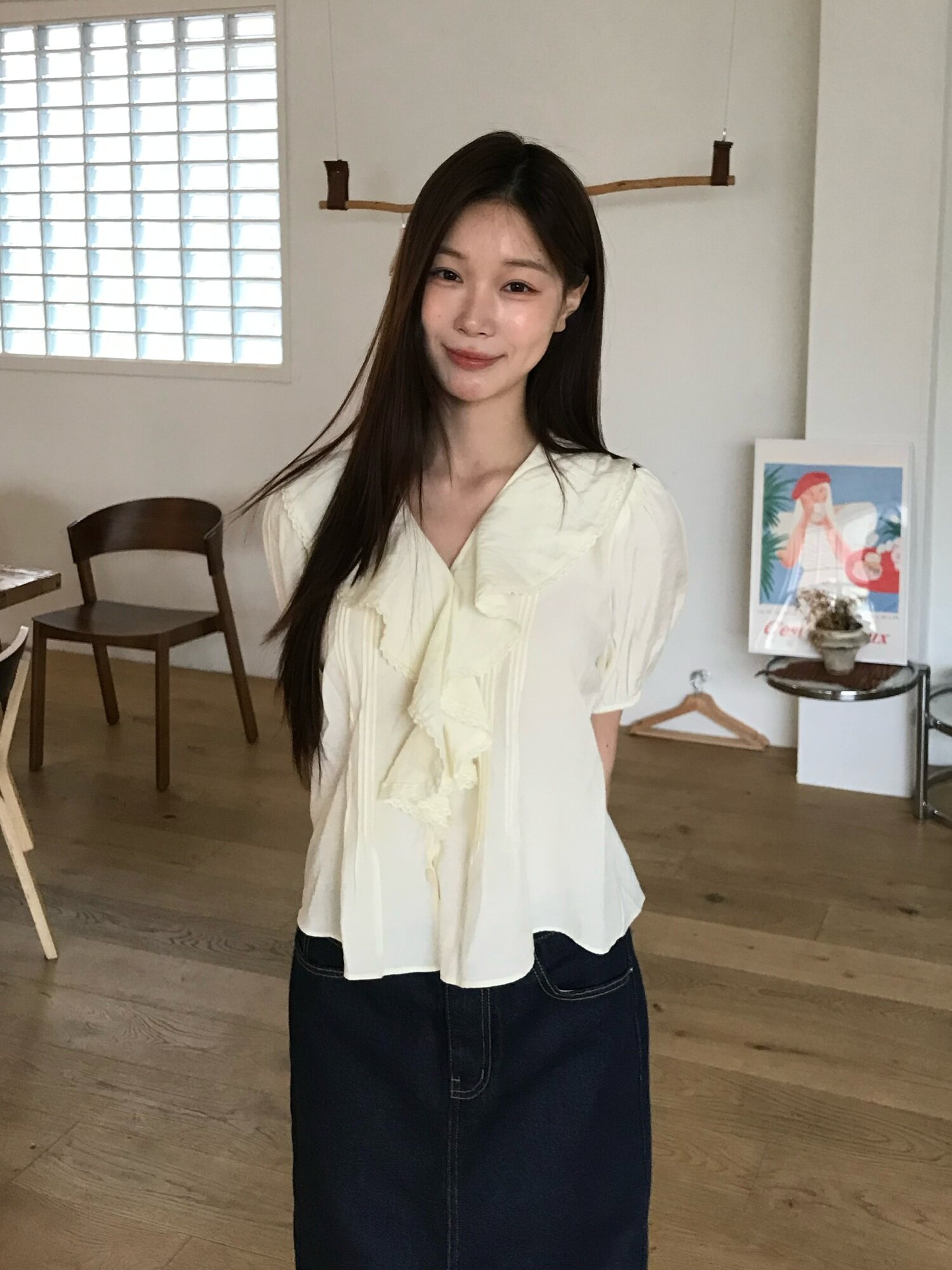 [3컬러] 레이스 카라 블라우스
