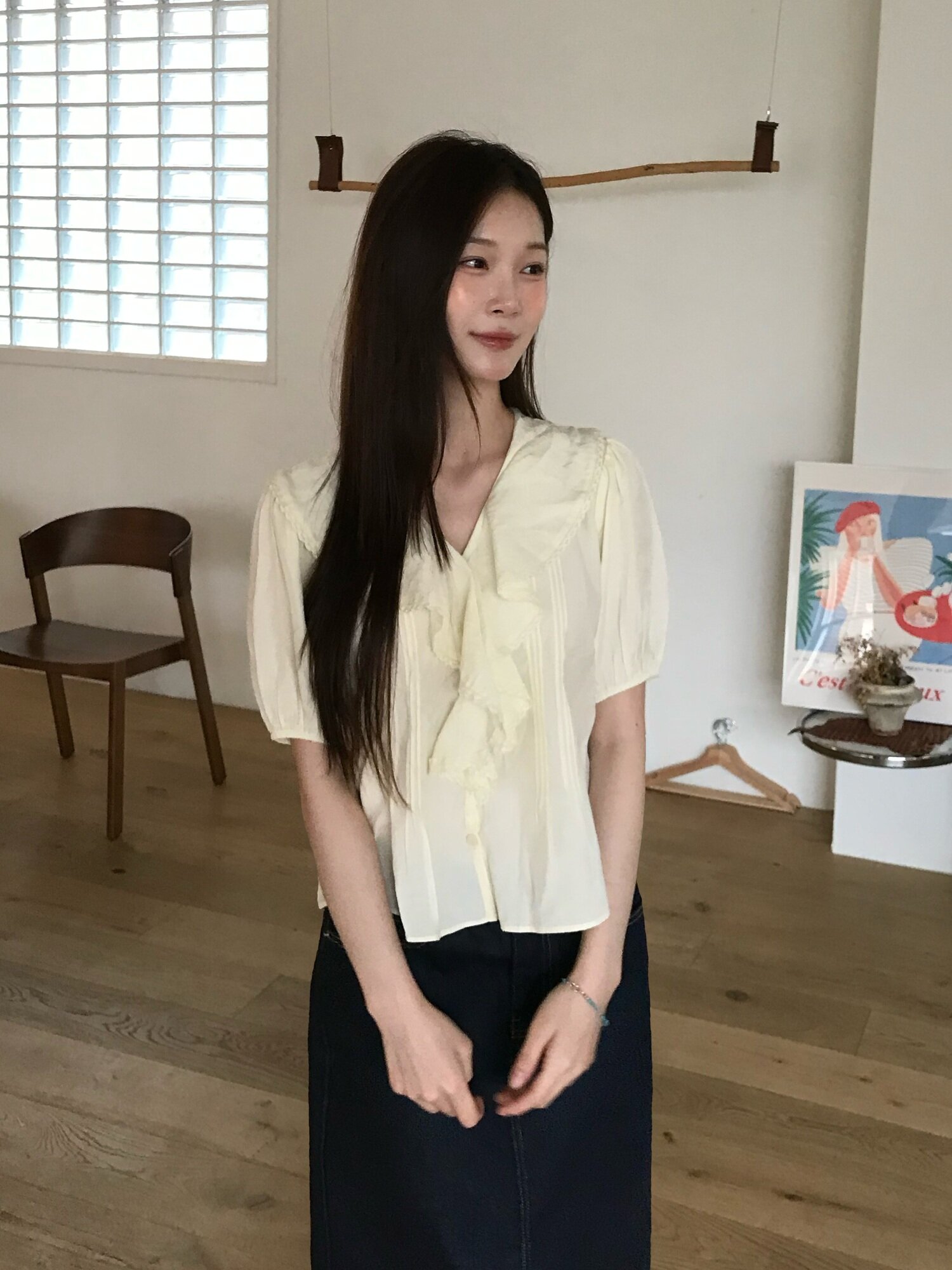 [3컬러] 레이스 카라 블라우스
