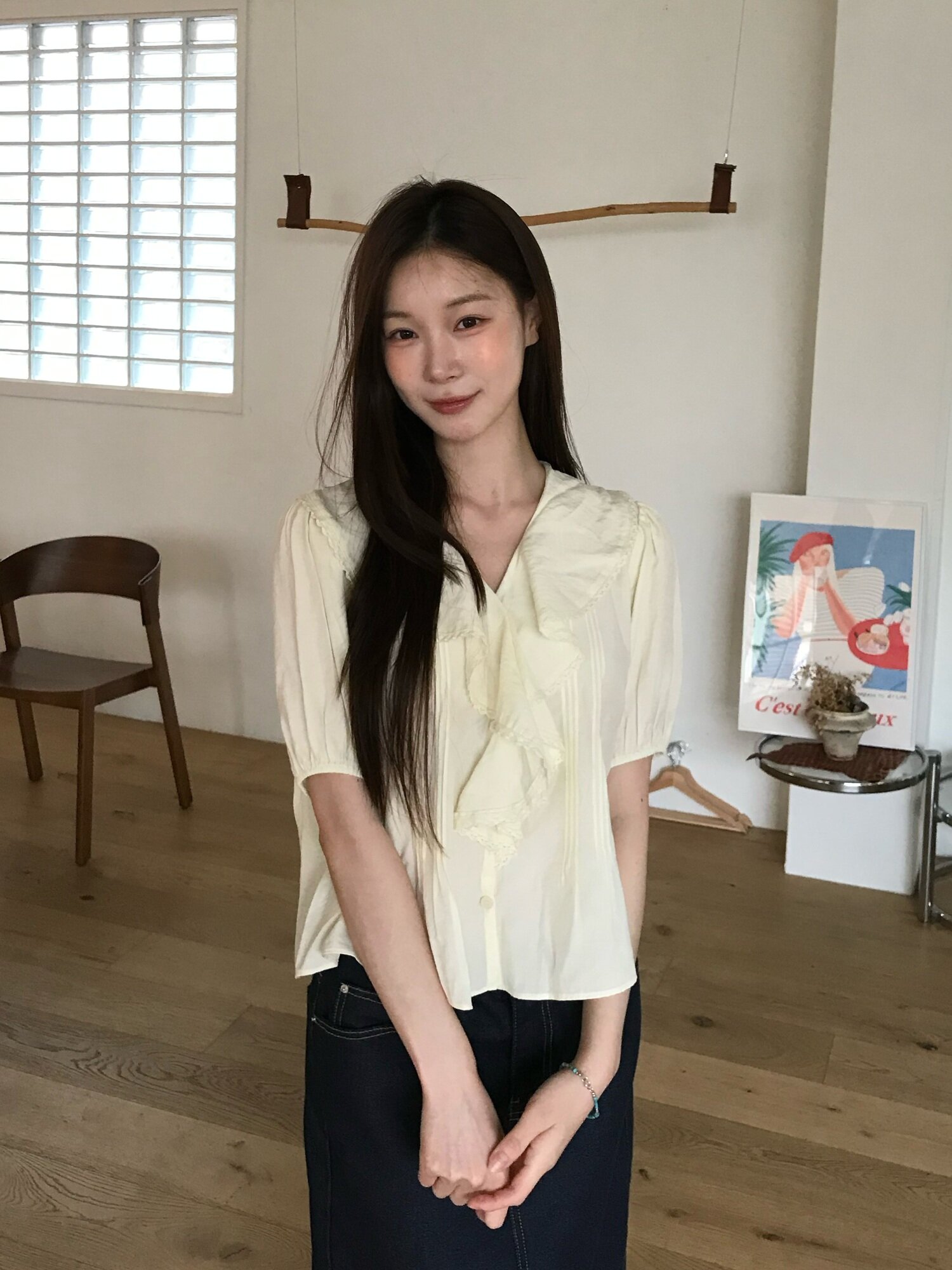 [3컬러] 레이스 카라 블라우스