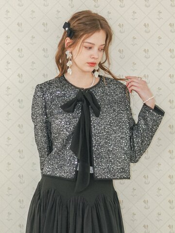 LB_Black ribbon sparkle tweed jacket