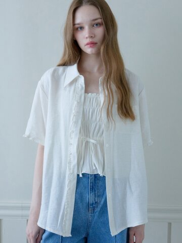 FRILL LINE HALF SHIRTS_OATMEAL