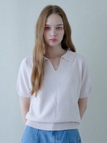 HEAL SLIT COLLAR HALF KNIT_PINK