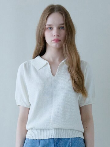 HEAL SLIT COLLAR HALF KNIT_IVORY