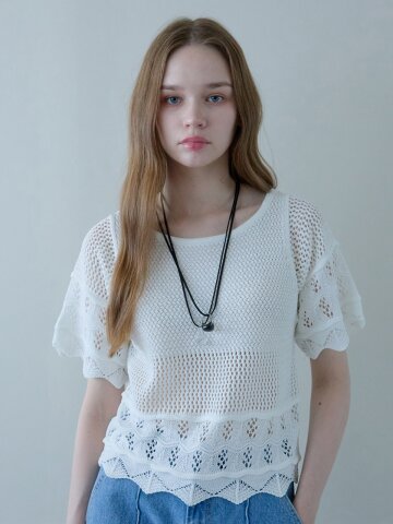 CROCHET WAVE LINE HALF KNIT_IVORY