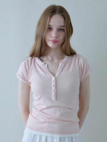 SLIT SOFT BUTTON HALF KNIT_PINK