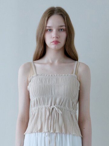 WRINKLE RIBBON STRAP TOP_BEIGE