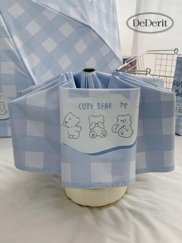 데데리트 귀여운 큐트 베어 블루체크 3단 접이식 자동 우산 양산 자외선차단 암막 우양산 양우산 생일 친구 장마 커플 선물