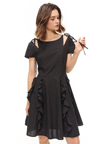 AR_Check ruffle cut-out dress
