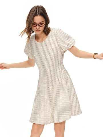 AR_Check tiered puff sleeve dress