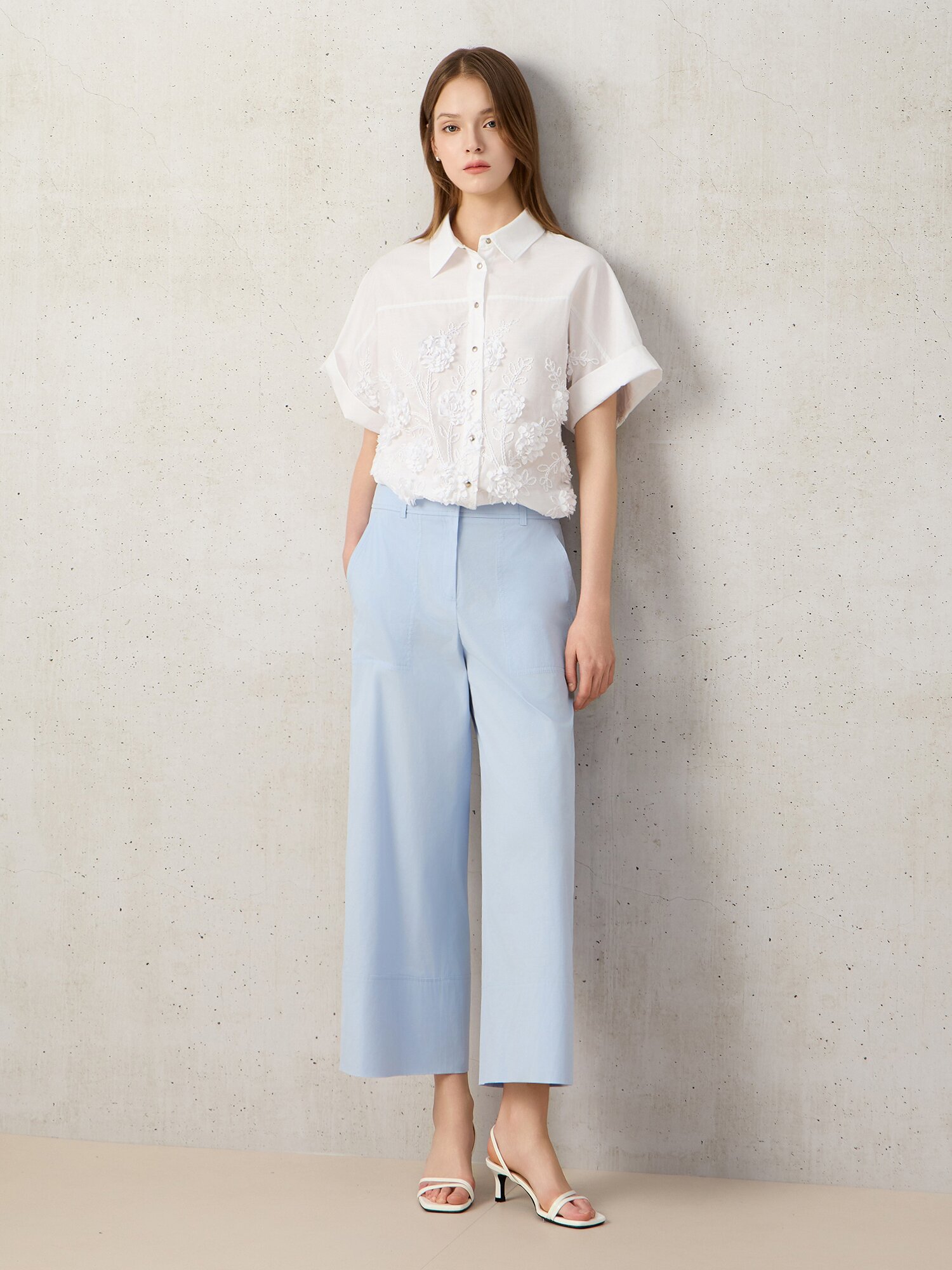 나일론 빅 포켓 와이드 팬츠 (LIGHT BLUE)