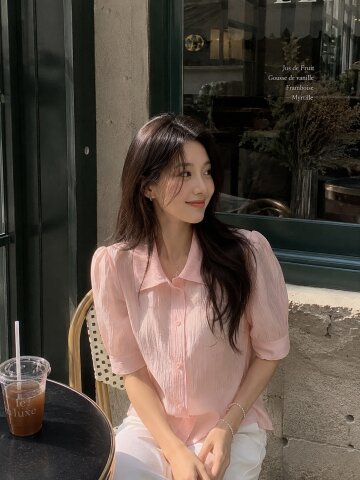 링클 와이드 칼라 블라우스 