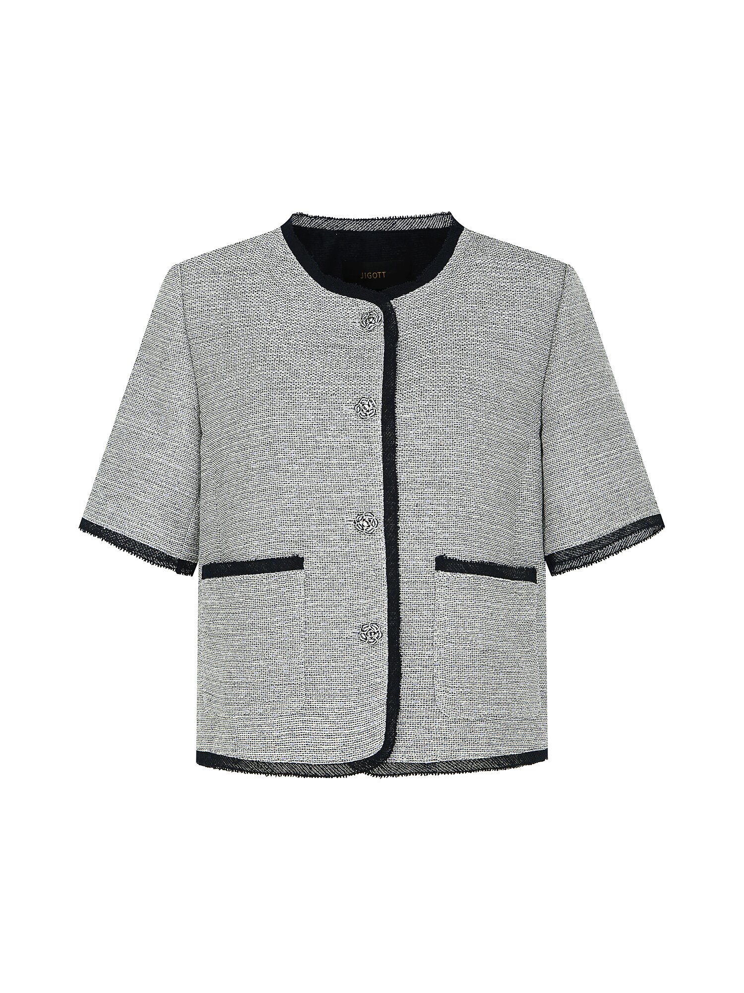 트위드 로즈 버튼 크롭 재킷 (GREY)