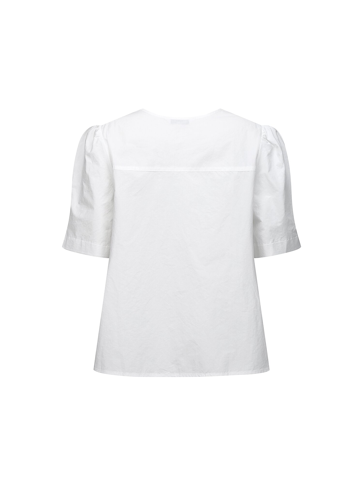코튼 퍼프 라운드넥 블라우스 (WHITE)