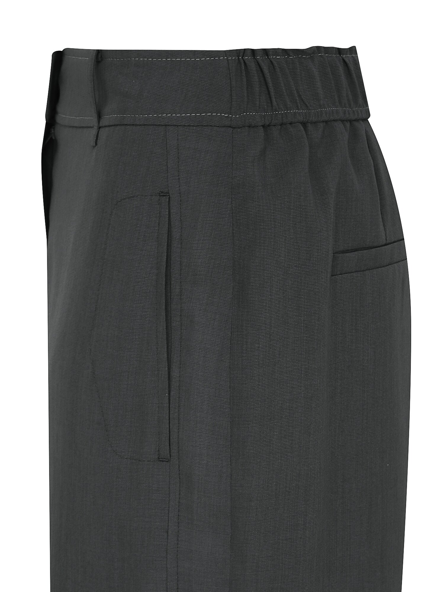 스티치 포켓 백 밴딩 와이드 팬츠 (DARK GREY)