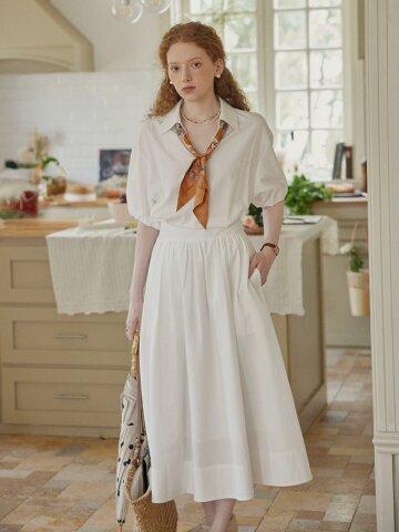 PM_Collar puff sleeve white dress