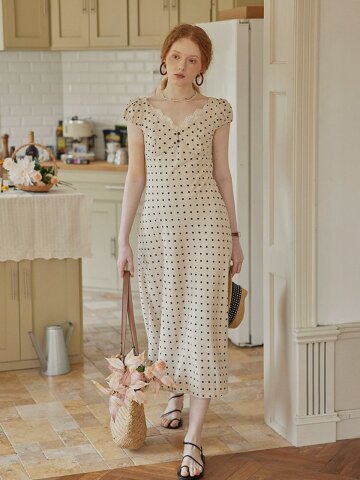 PM_Polka dot lace trim dress