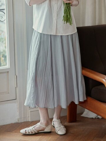 PM_Soft pleated flare skirt