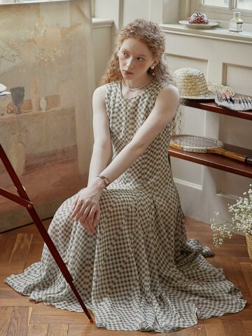 PM_Check flare sleeveless dress