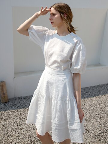 링클 볼륨 라운드블라우스 WHITE