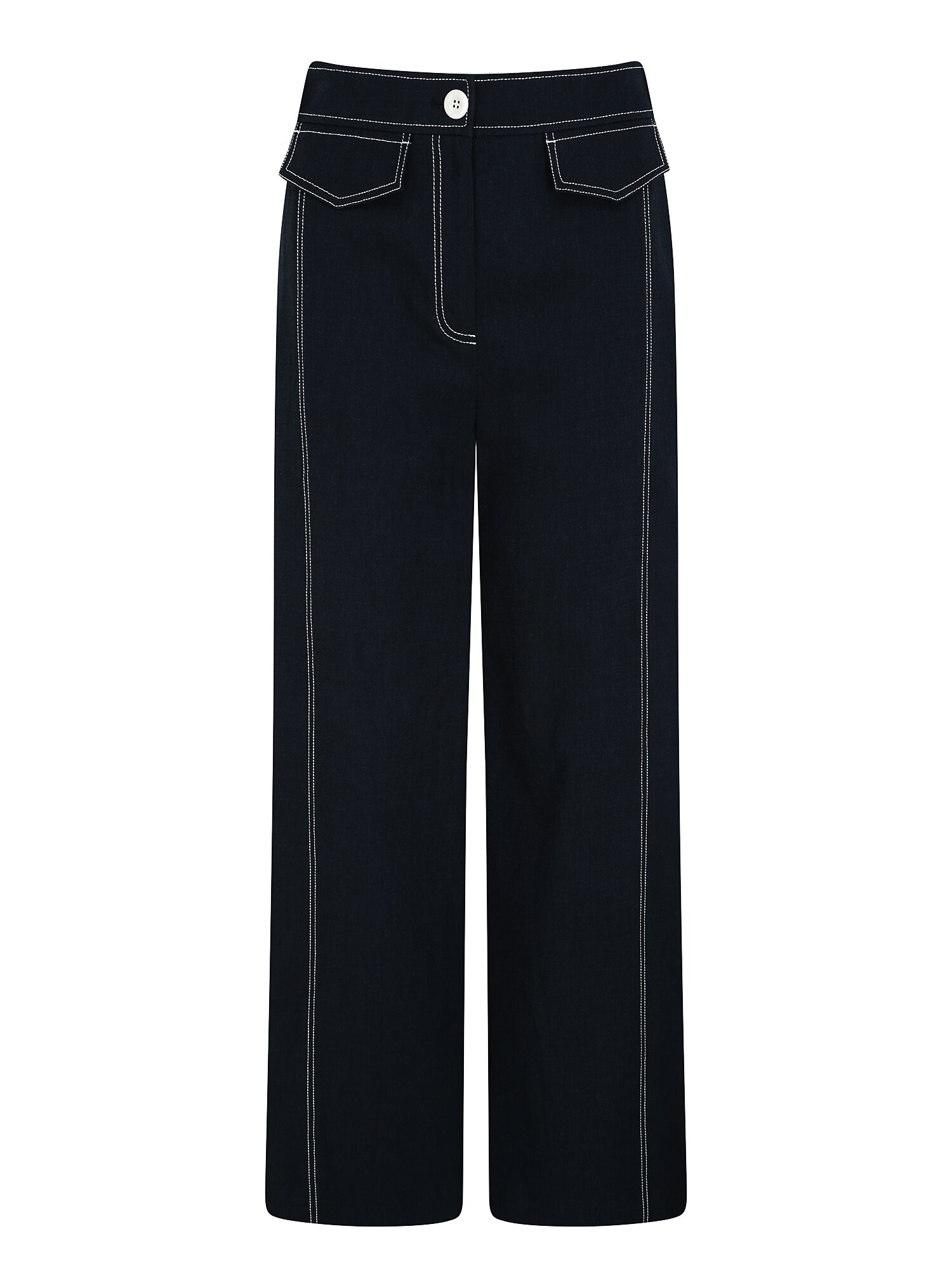 스티치 플랩 장식 와이드 팬츠 (NAVY)