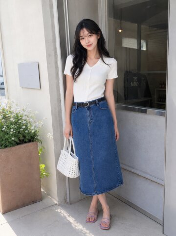 캐주얼 백 슬릿 데님 스커트 