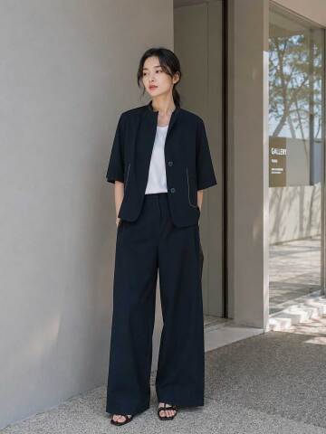 실크 라운드넥 케이프 재킷 
