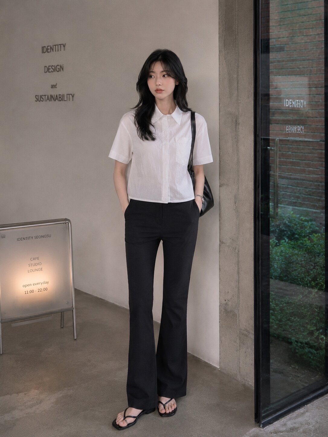 스판 플레어 슬랙스 팬츠 (BLACK)