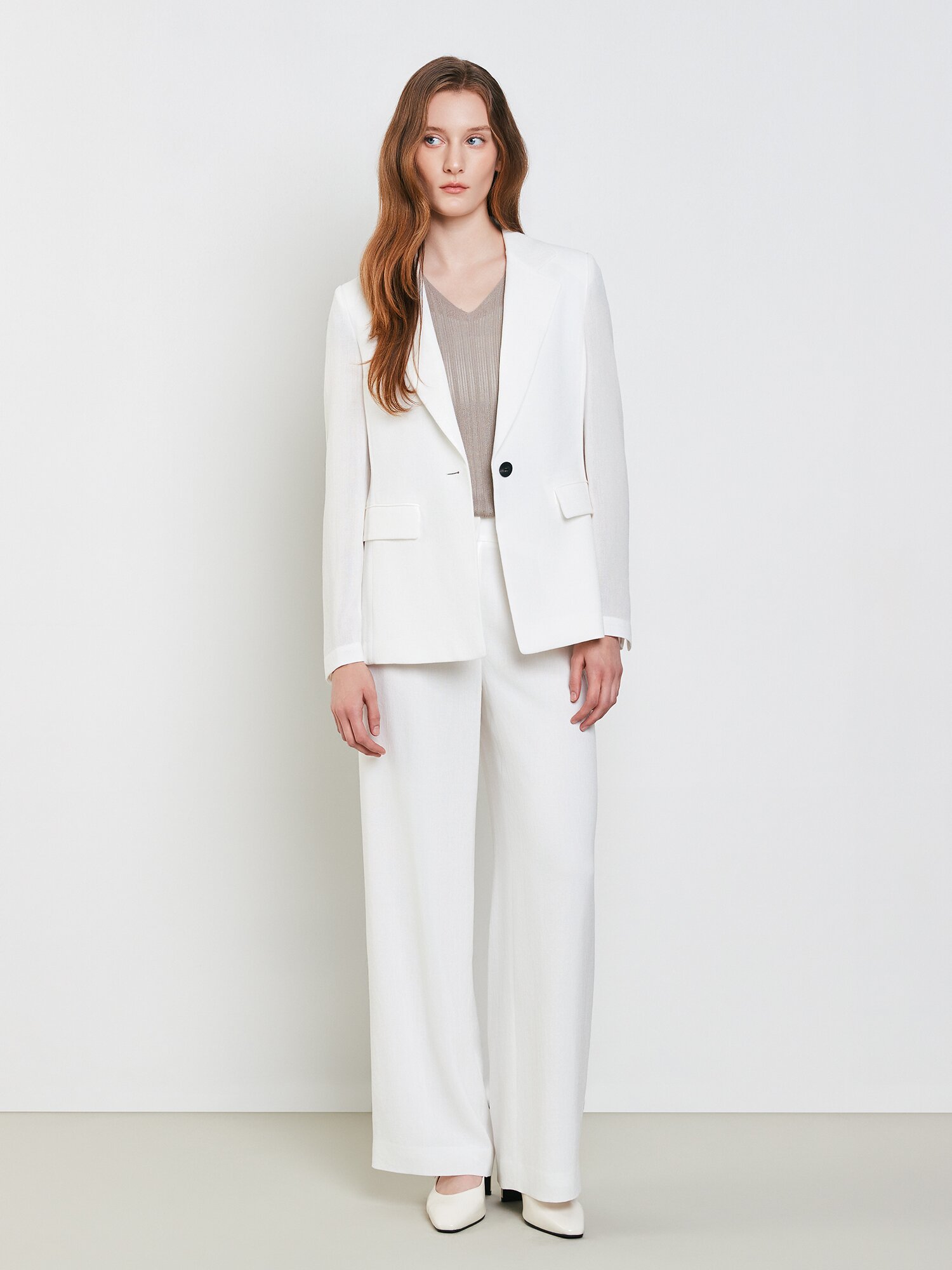 사이드 배색 테일러드 원버튼 재킷 (WHITE)