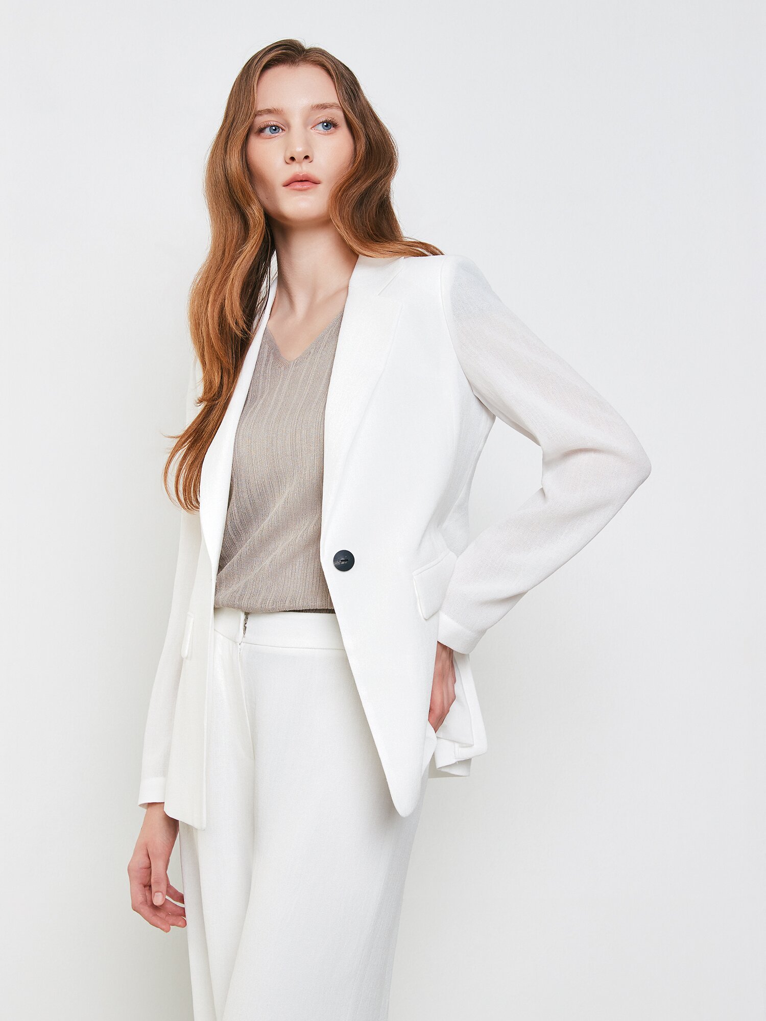 사이드 배색 테일러드 원버튼 재킷 (WHITE)