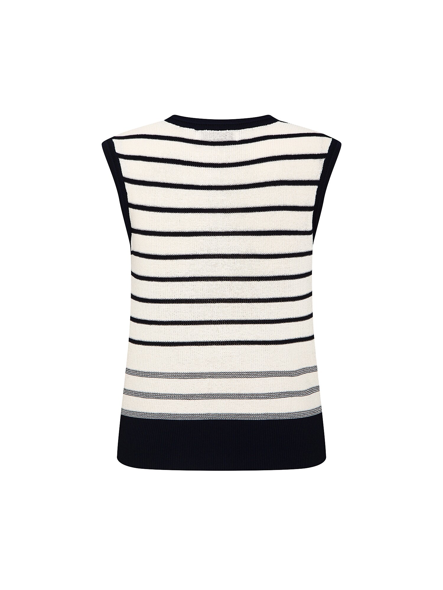 스트라이프 버튼 슬리브리스 니트 (STRIPE NAVY)