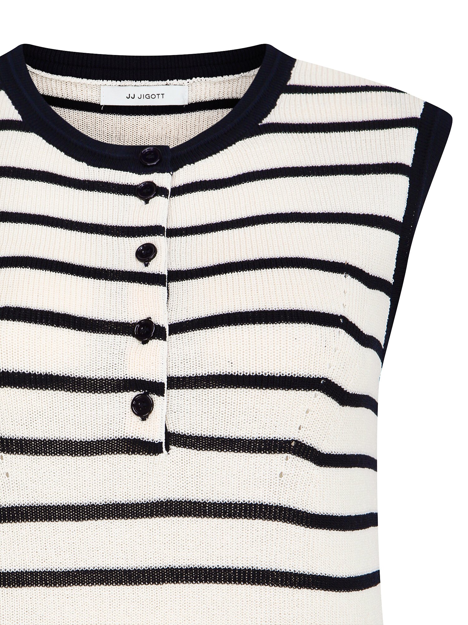 스트라이프 버튼 슬리브리스 니트 (STRIPE NAVY)
