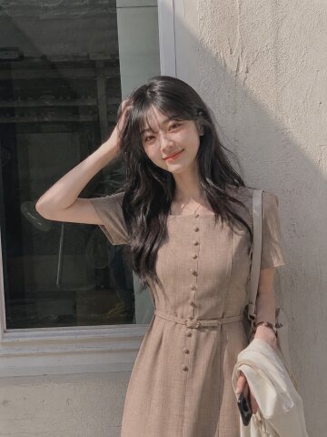 시스루 헴 퍼프 스퀘어넥 원피스 