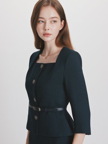 쥬얼 버튼 스퀘어넥 크롭 재킷 