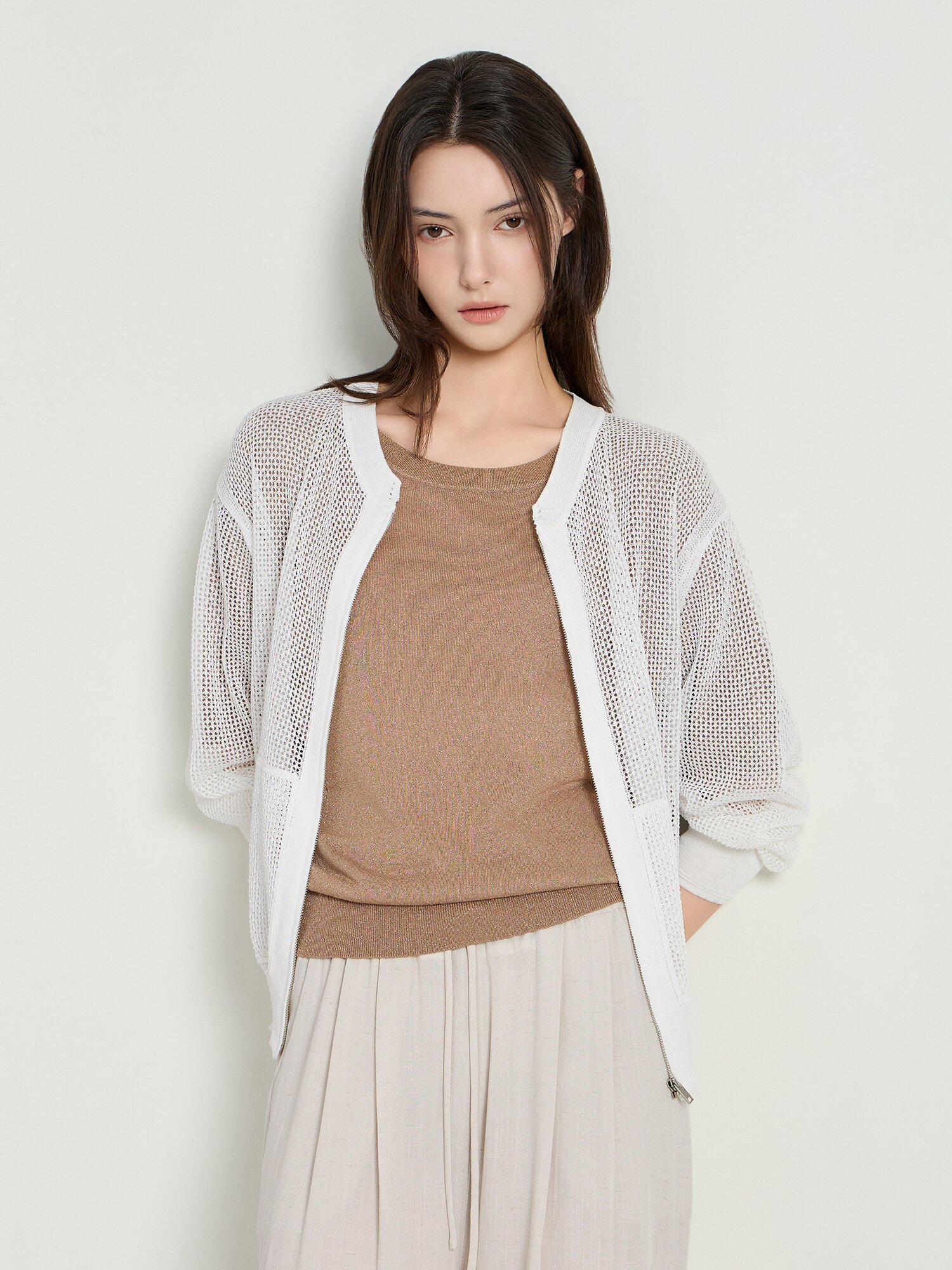 린넨 스카시 집업 가디건 (WHITE)
