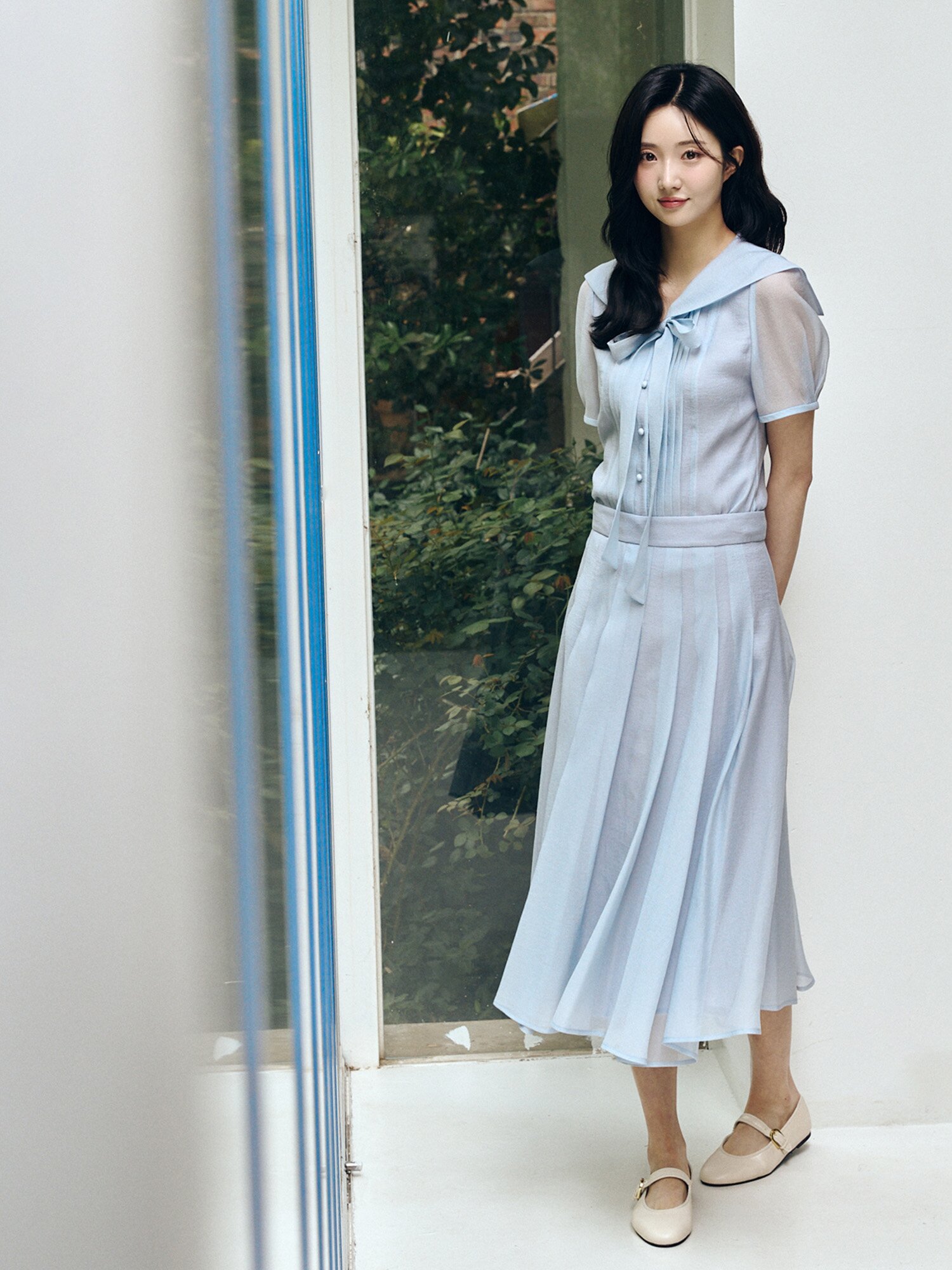 시폰 플리츠 플레어 스커트 (SKY BLUE)