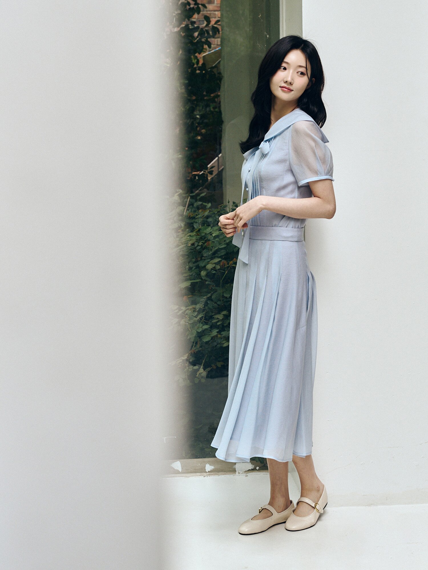 시폰 플리츠 플레어 스커트 (SKY BLUE)