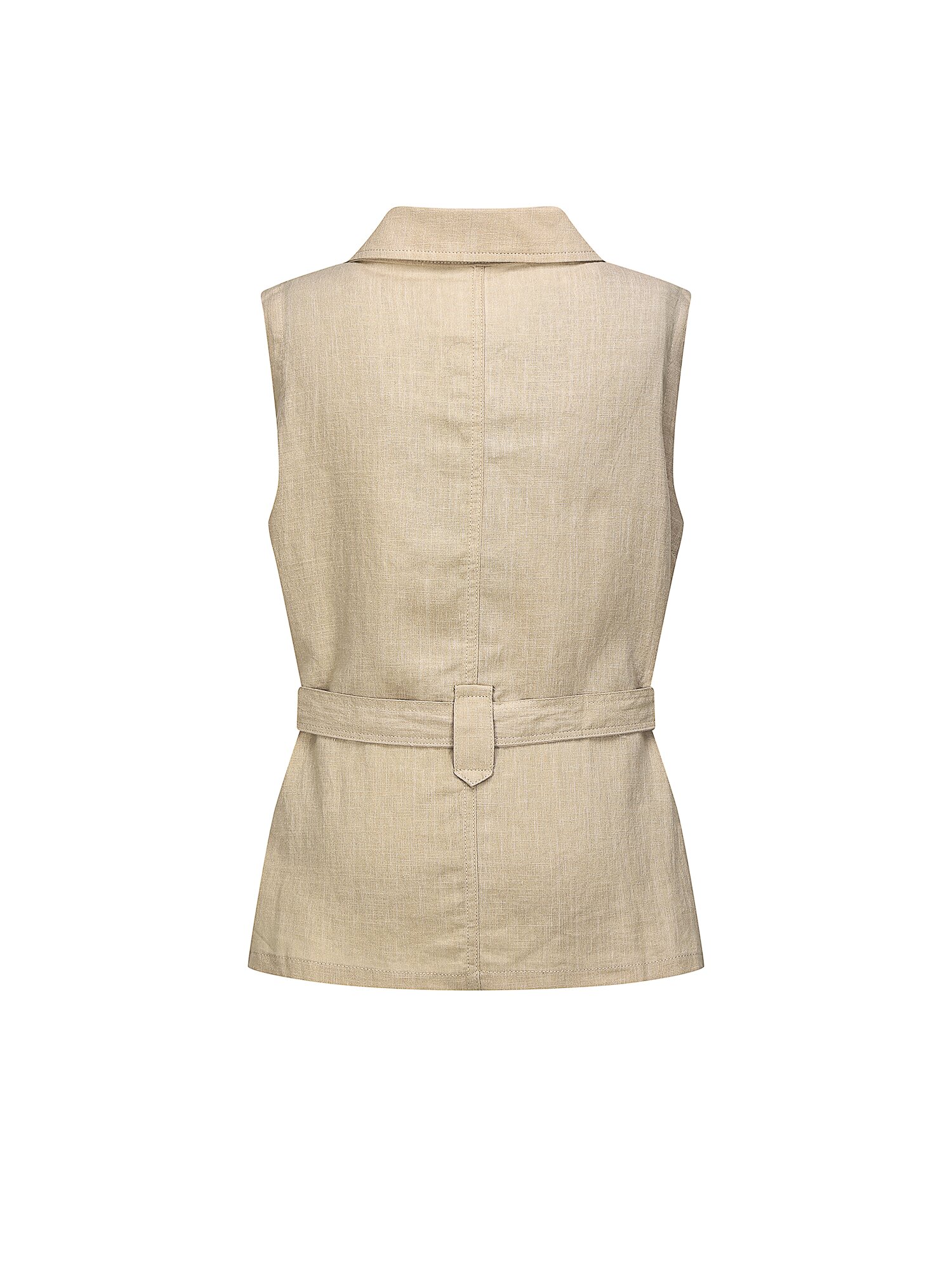 린넨 벨티드 포켓 칼라 베스트 (BEIGE)
