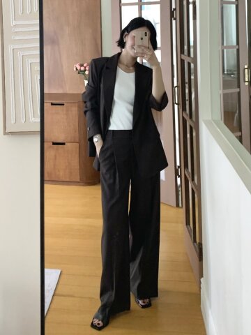 하이 웨이스트 원턱 와이드 팬츠 