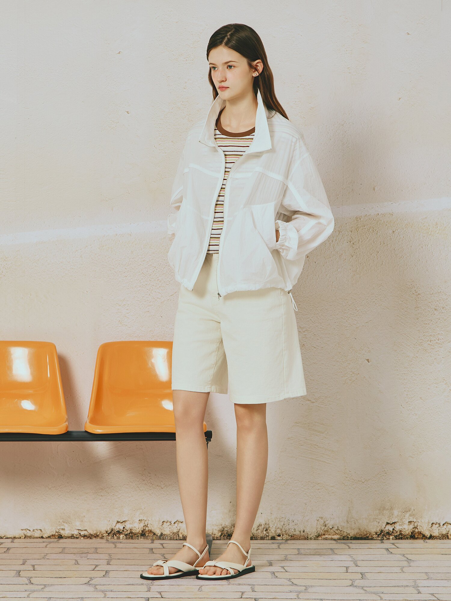 나일론 파이핑 배색 점퍼 (WHITE)