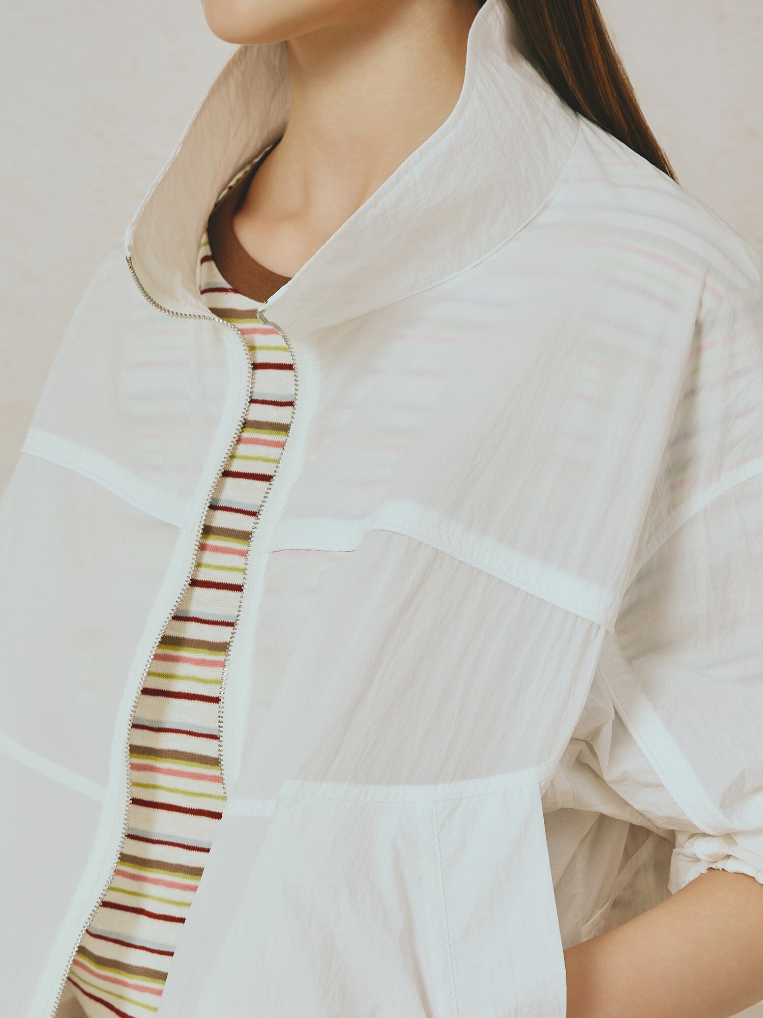 나일론 파이핑 배색 점퍼 (WHITE)